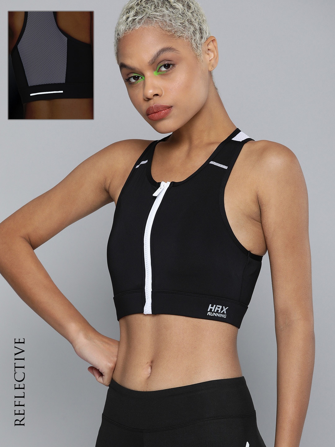 

HRX By Hrithik Roshan Running Women Jet Black Rapid-Dry Brand Carrier Sports Bra