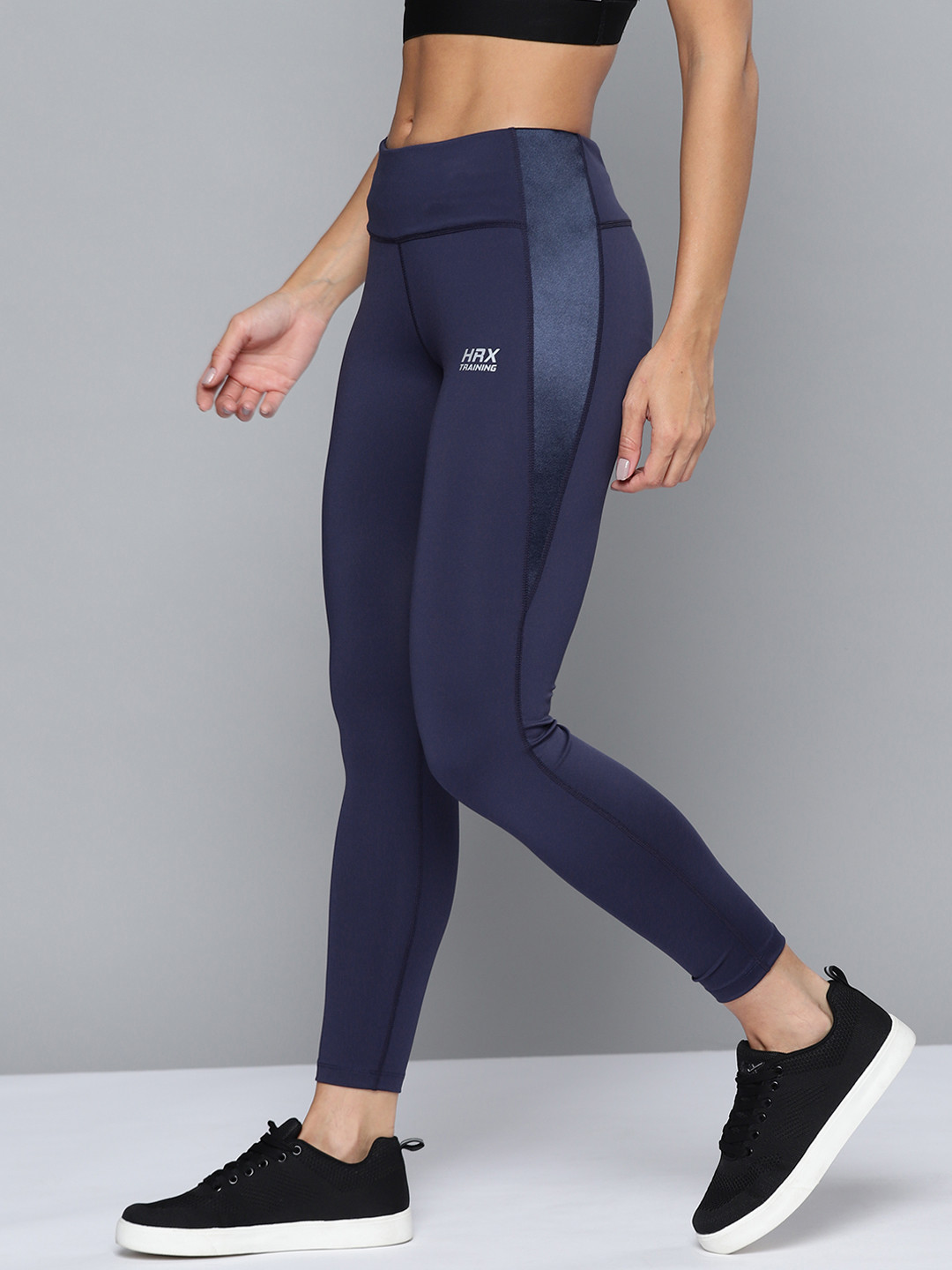 

HRX by Hrithik Roshan Training Women Midnight Navy Rapid-Dry Brand Carrier Tights, Navy blue