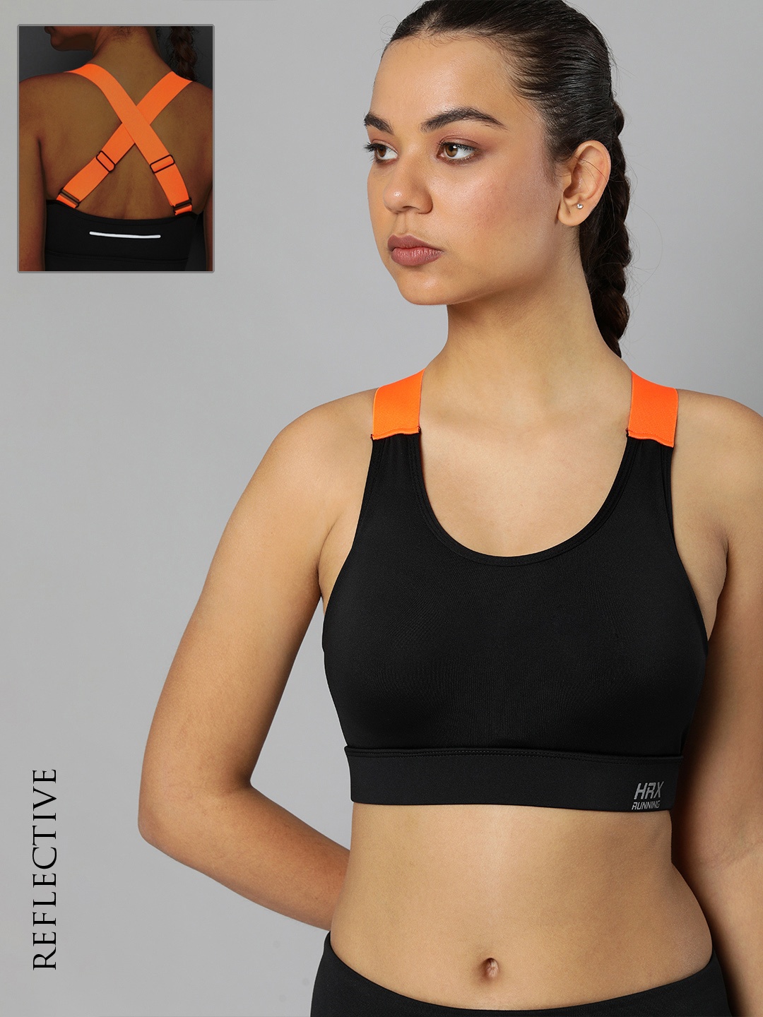 

HRX by Hrithik Roshan Black & Orange Lightly Padded Running Bra