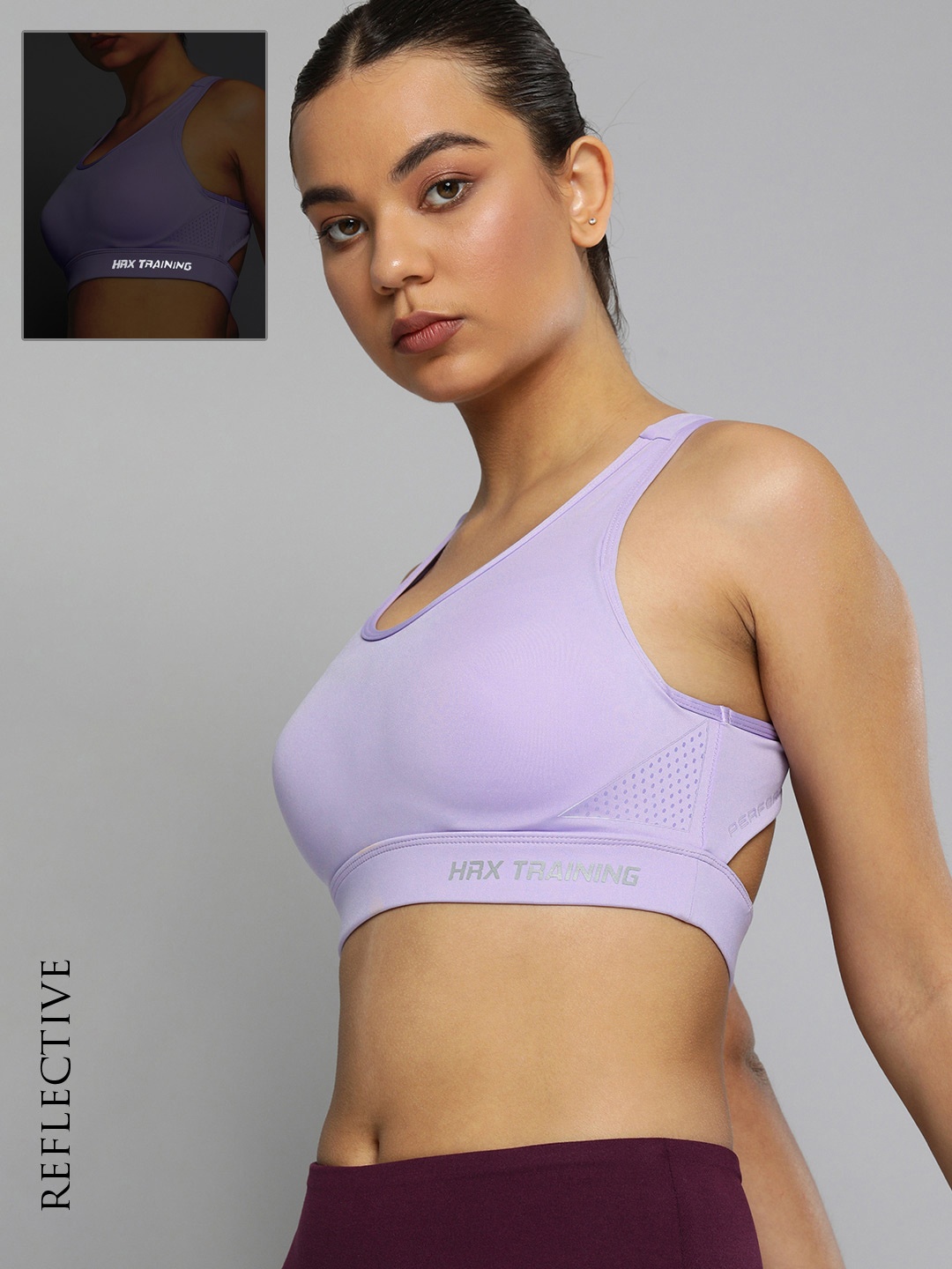 

HRX By Hrithik Roshan Training Women Digital Lavendor Rapid-Dry Brand Carrier Sports Bra, Lavender