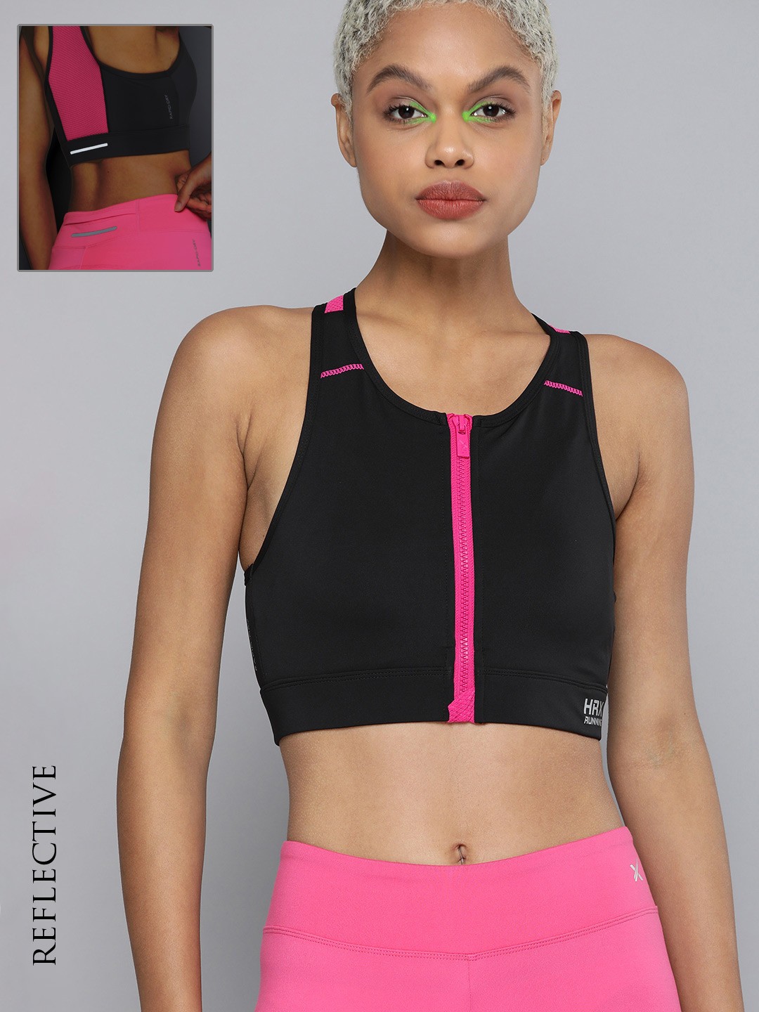 

HRX By Hrithik Roshan Running Women Jet Black Rapid-Dry Brand Carrier Sports Bra