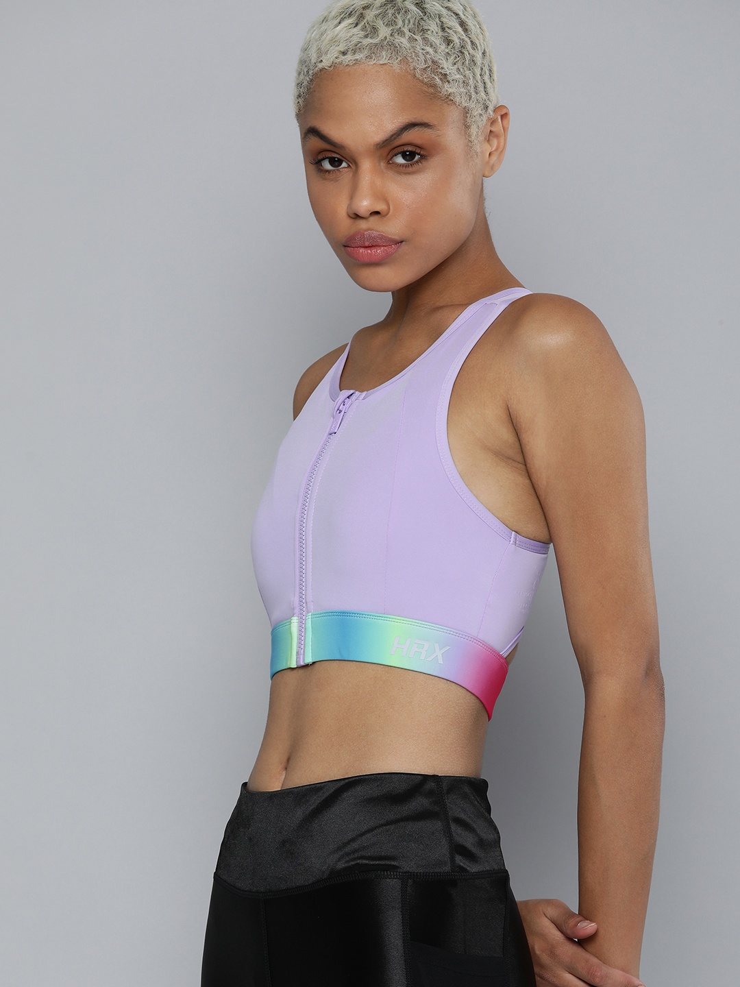 

HRX By Hrithik Roshan Running Women Digital Lavendor Rapid-Dry Brand Carrier Sports Bra, Lavender