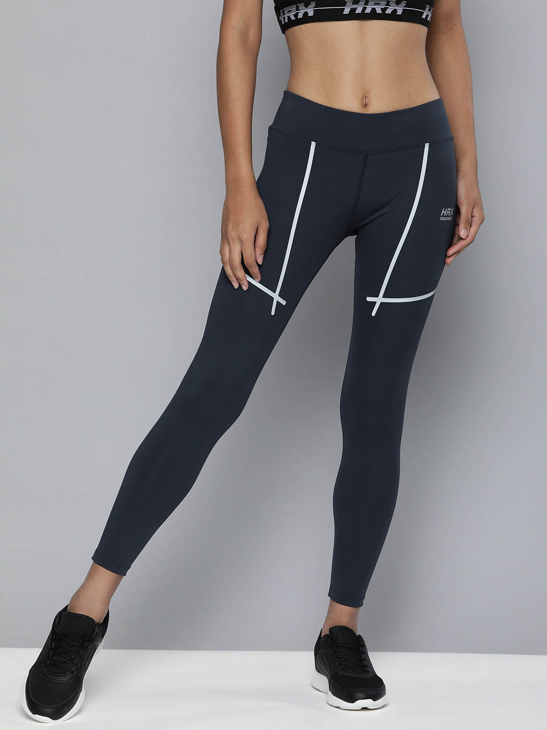 

HRX by Hrithik Roshan Training Women Midnight Navy Rapid-Dry AOP Tights, Navy blue