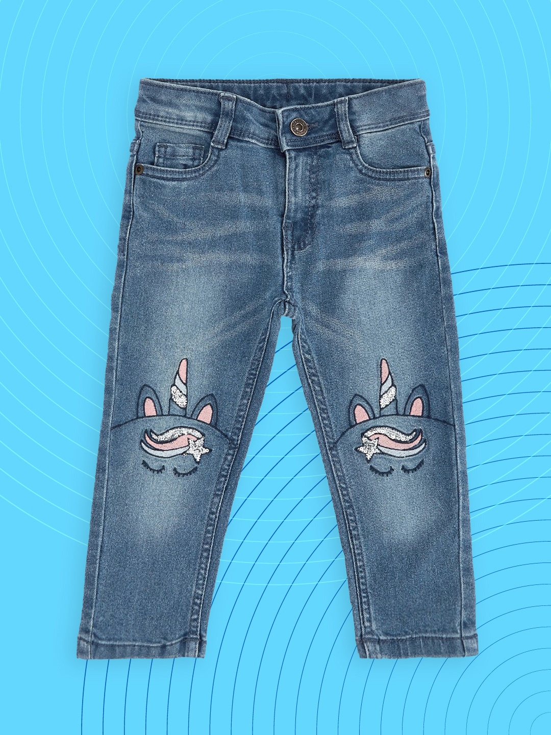 

Pantaloons Junior Girls Blue Light Fade Embroidered Stretchable Jeans