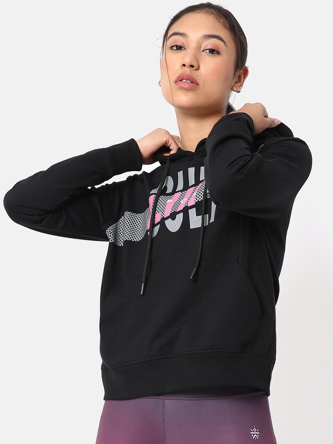 

CULT Women Black Printed Hooded Cotton Blend Sweatshirt