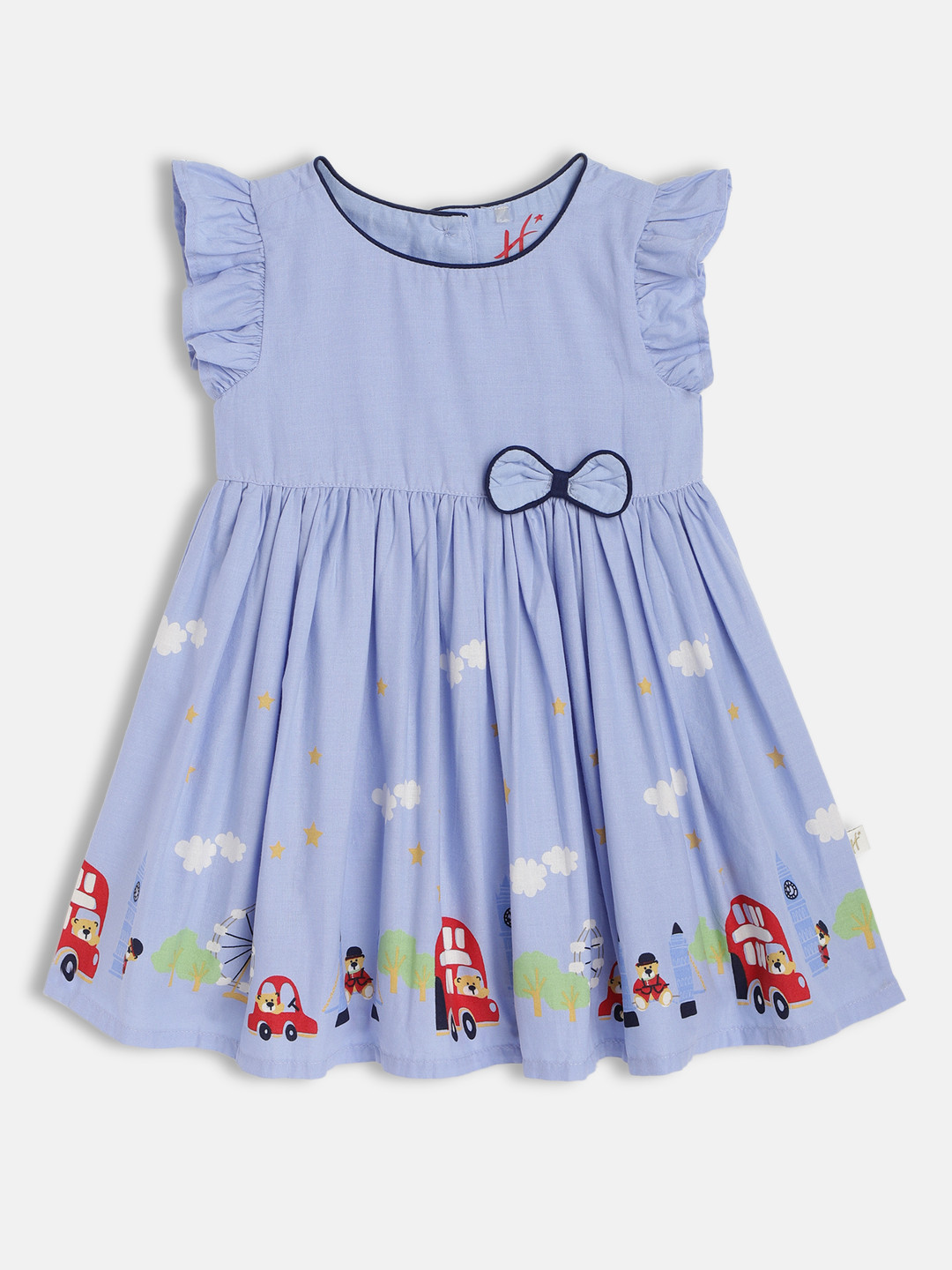 

H By Hamleys Blue Fit & Flare Cotton Vehicle Design Dress