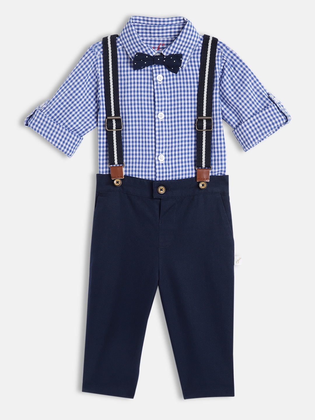 

H By Hamleys Boys Navy Blue Checked Shirt with Trousers & Suspenders