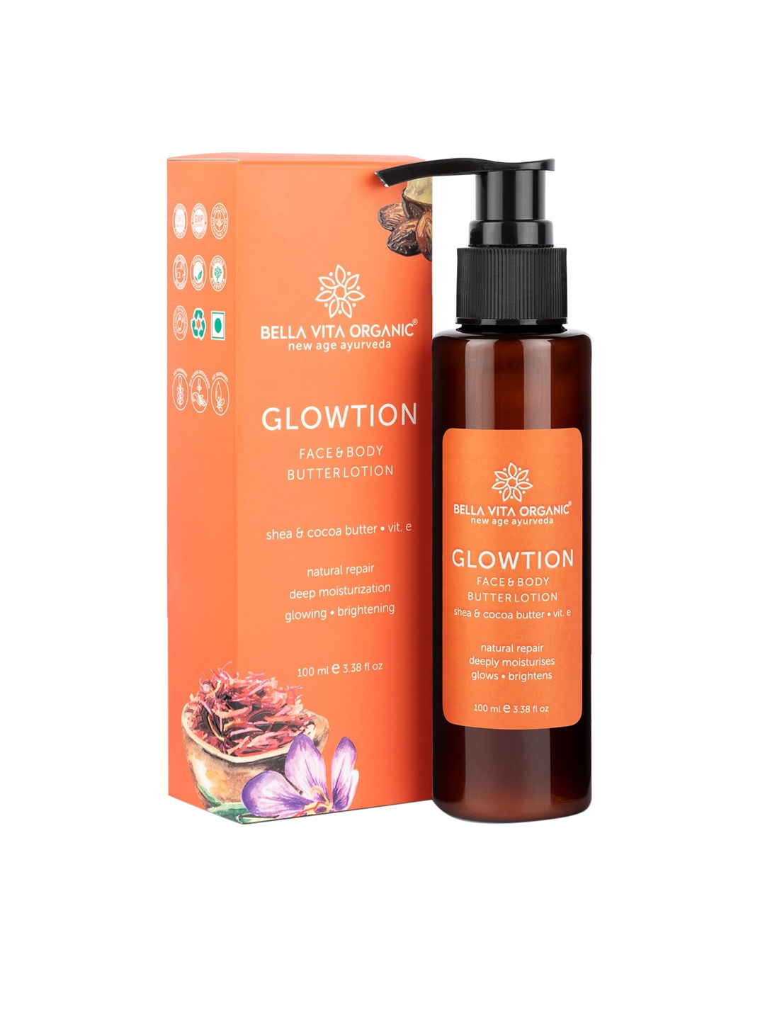 

Bella Vita Organic Glowtion Face & Body Butter Lotion with Shea & Cocoa Butter - 100 ml, White