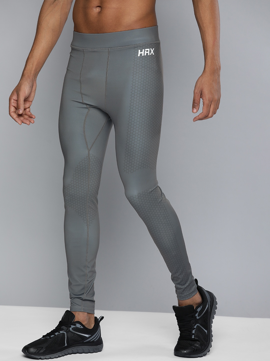 

HRX By Hrithik Roshan Training Men Pewter Compression Geometric Tights, Grey
