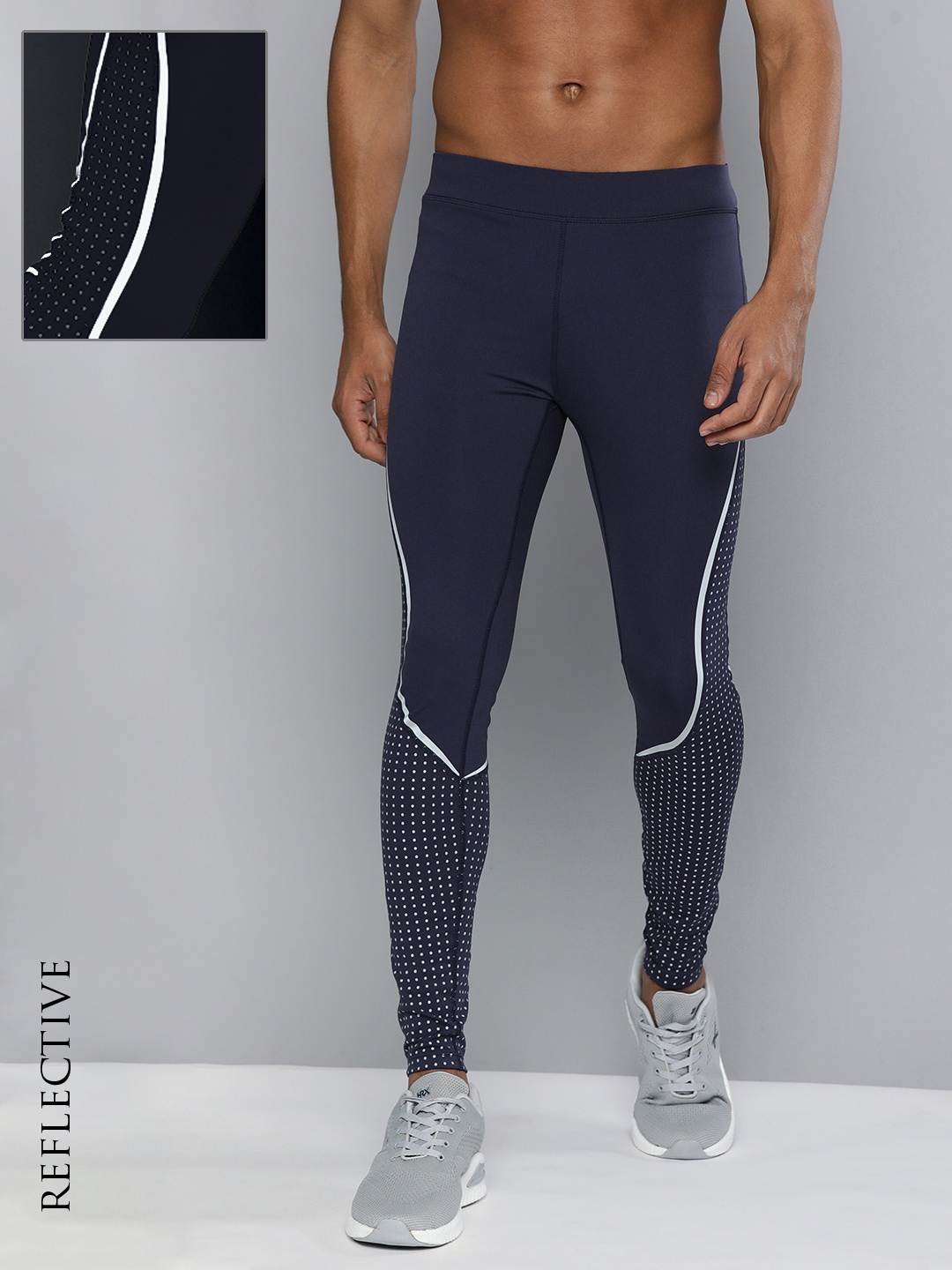 

HRX By Hrithik Roshan Training Men Evening Blue Compression Geometric Tights, Navy blue