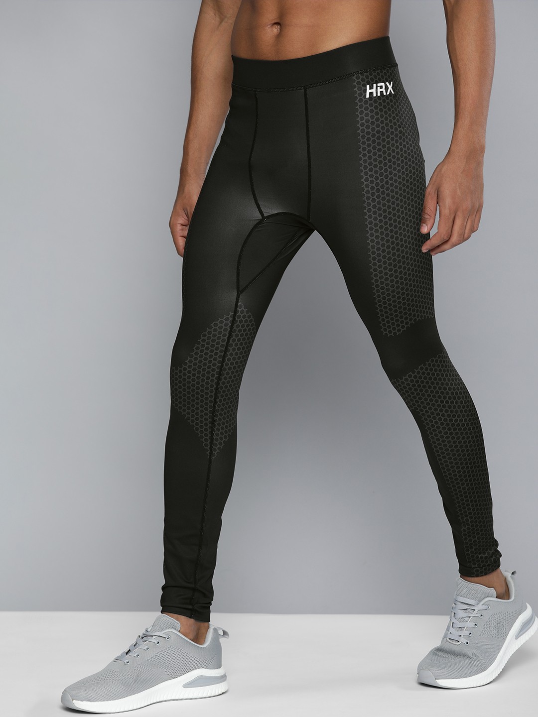

HRX By Hrithik Roshan Training Men Jet Black Compression Geometric Tights