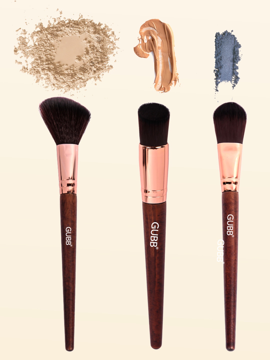 

GUBB 3 Pc Make Up Brush - Buffer Brush, Foundation Brush & Powder Brush, Brown