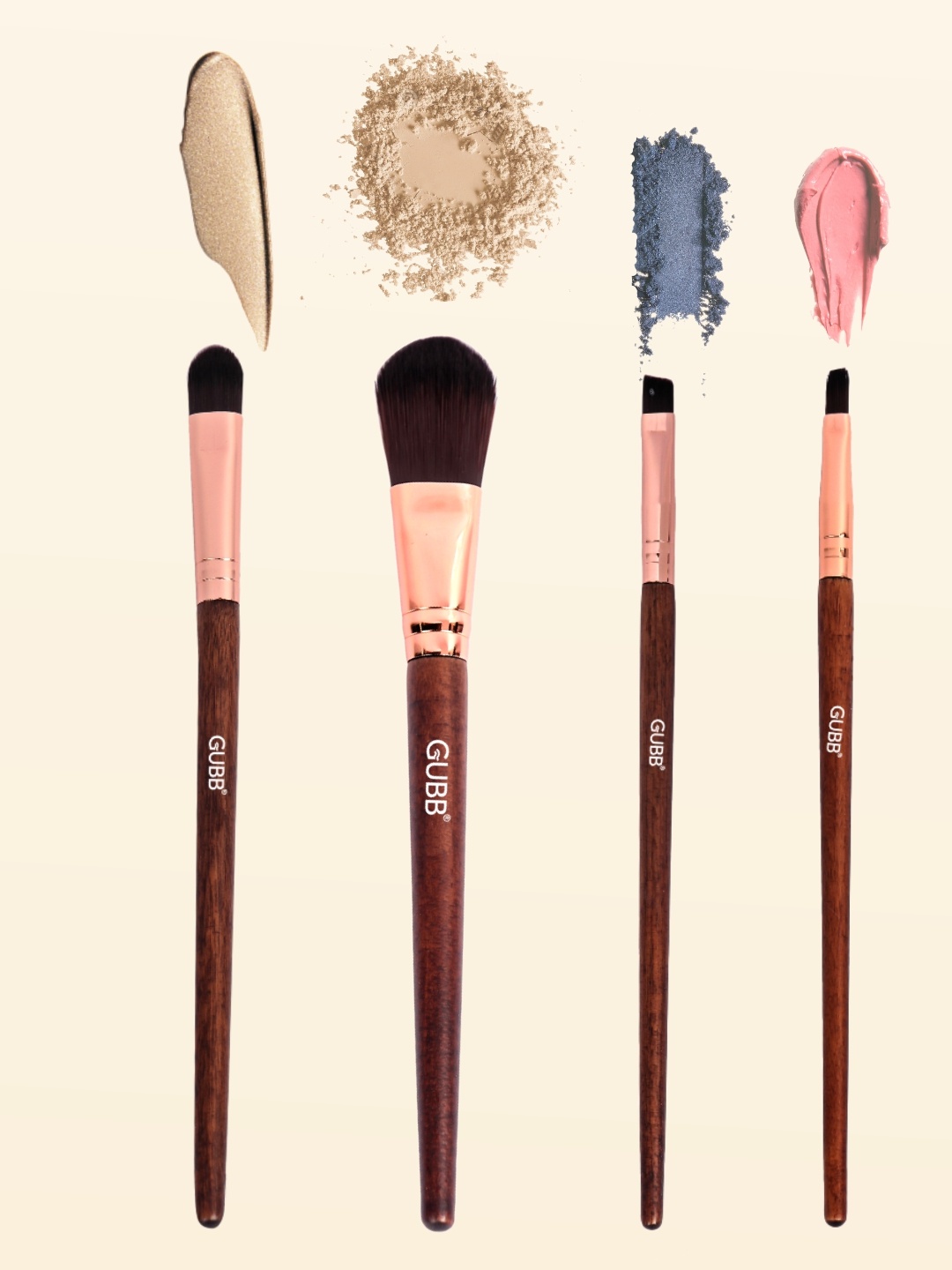 

GUBB Set of 4 Makeup Foundation & Powder Brushes, Brown