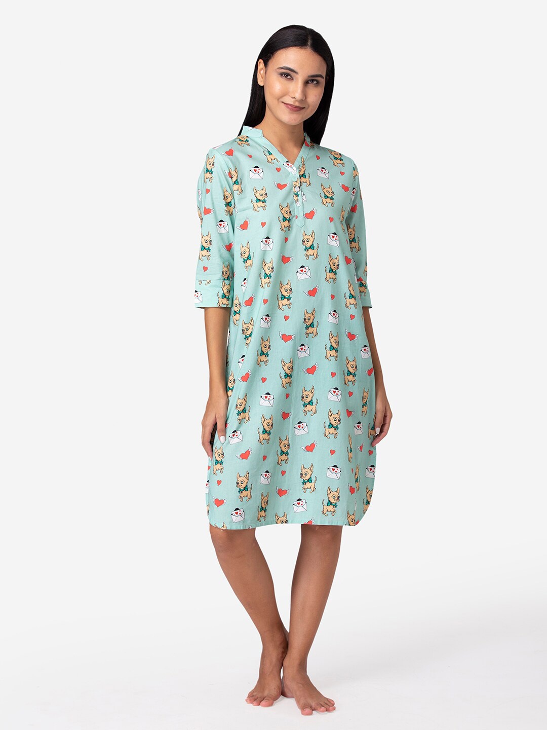 

Fluffalump Blue Printed Pure Cotton Sweat Nightdress