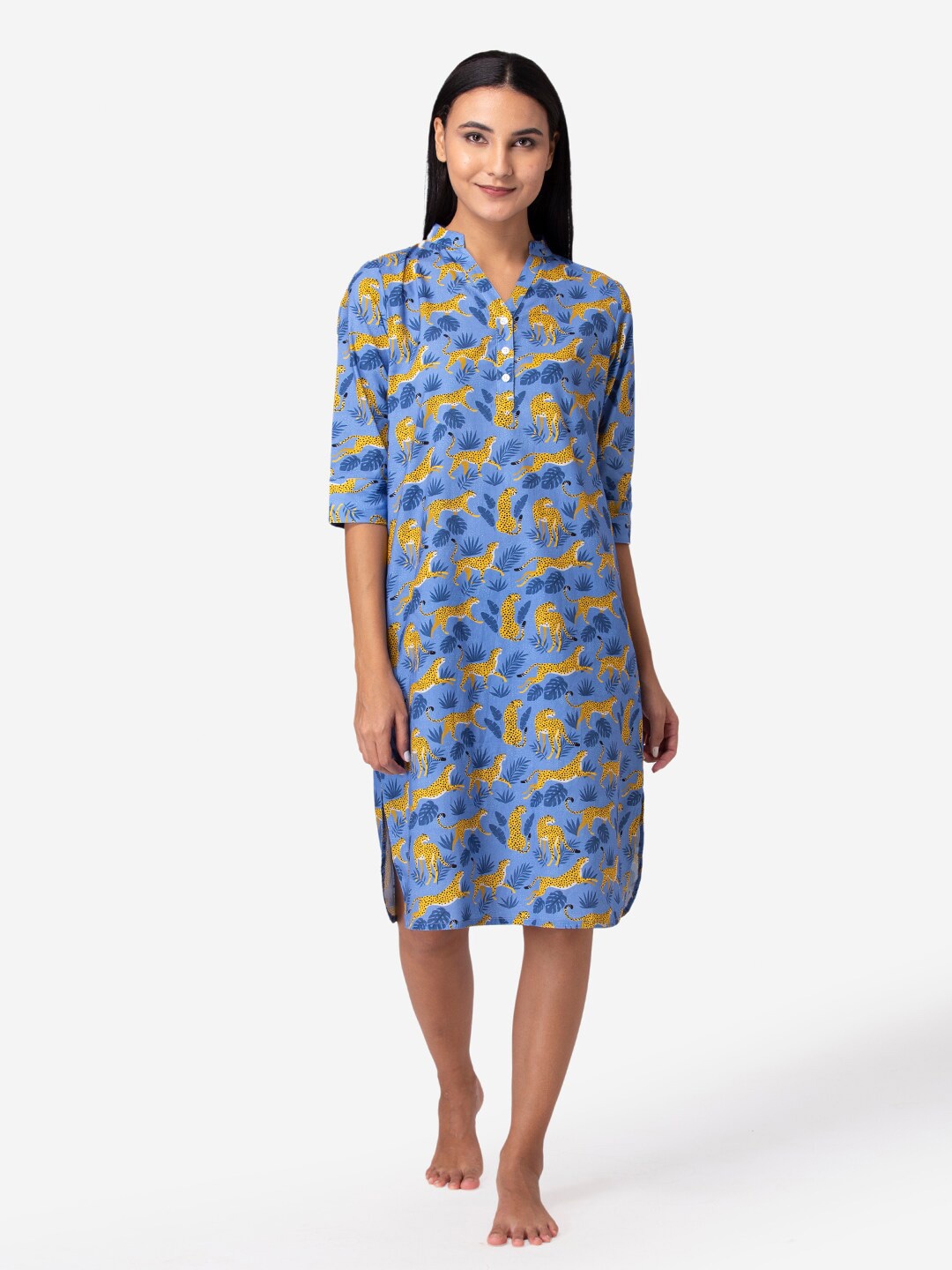 

Fluffalump Blue Cotton Printed Nightdress