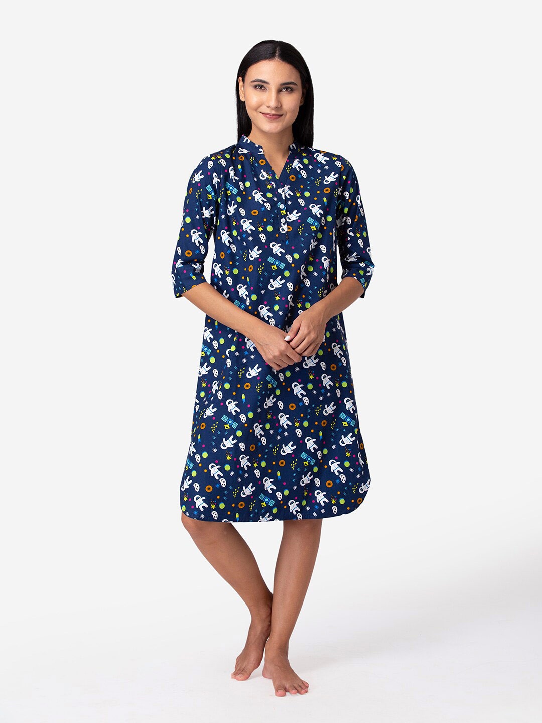 

Fluffalump Blue Printed Pure Cotton Nightdress