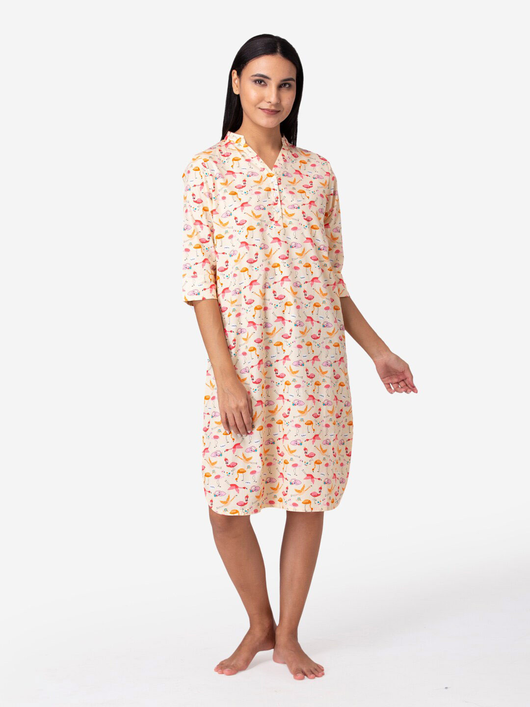 

Fluffalump Peach-Coloured Printed Nightdress