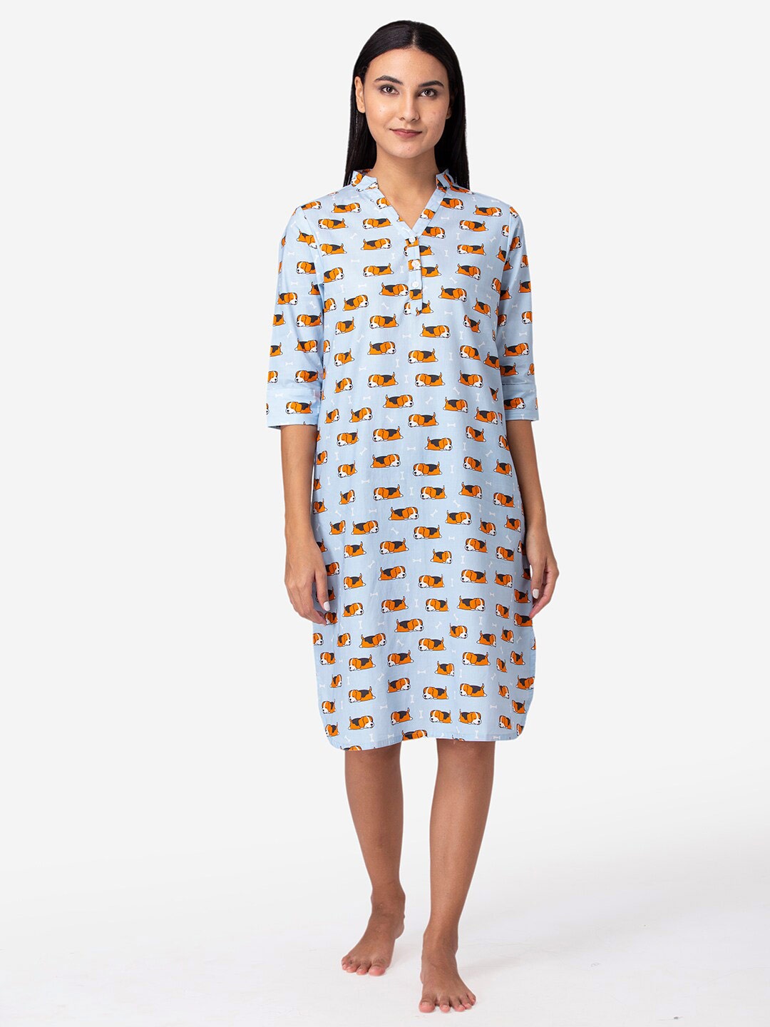 

Fluffalump Blue Cotton Printed Nightdress