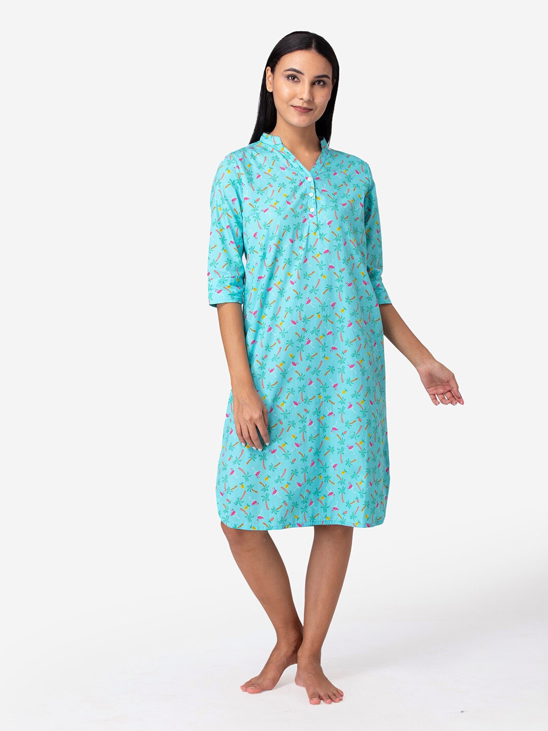 

Fluffalump Turquoise Blue Pure Cotton Printed Nightdress