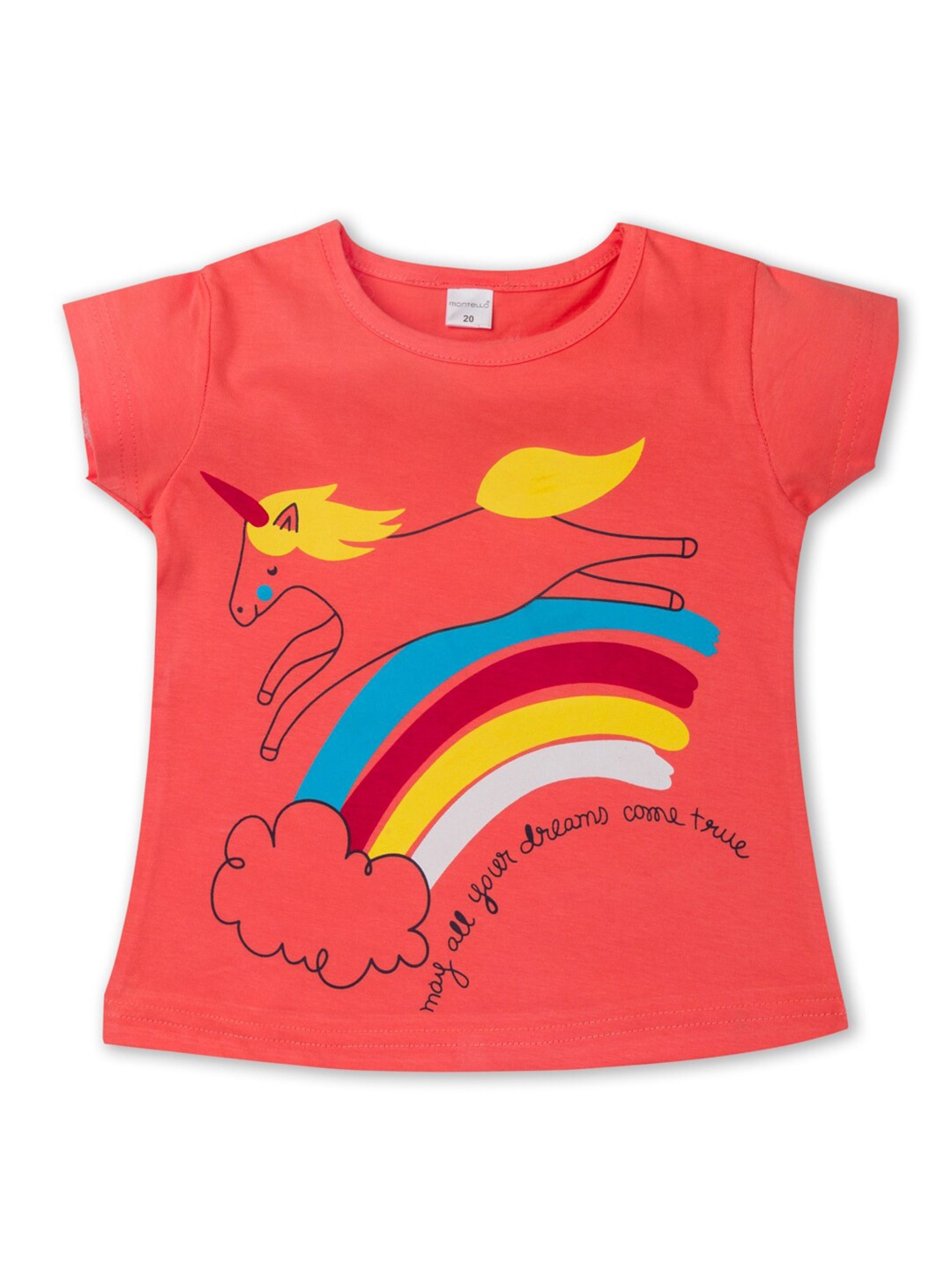 

Montello Girls Orange Printed Cotton T-shirt