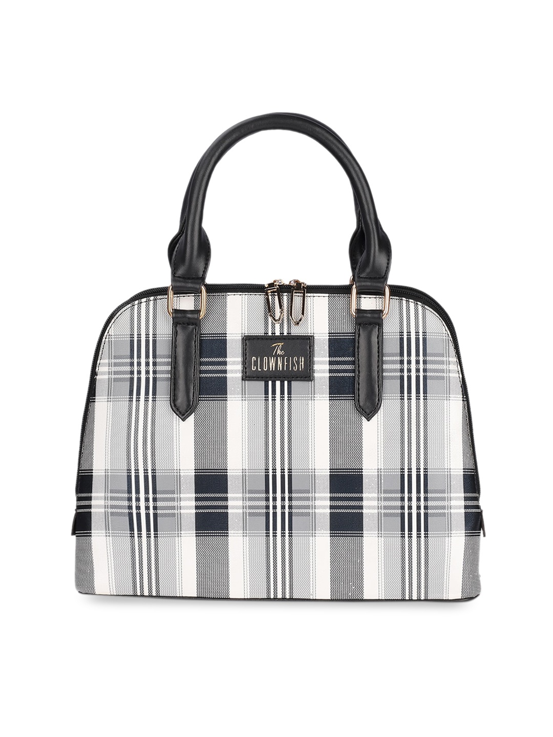

THE CLOWNFISH Andrea Checked Leather Structured Handheld Bag, Black