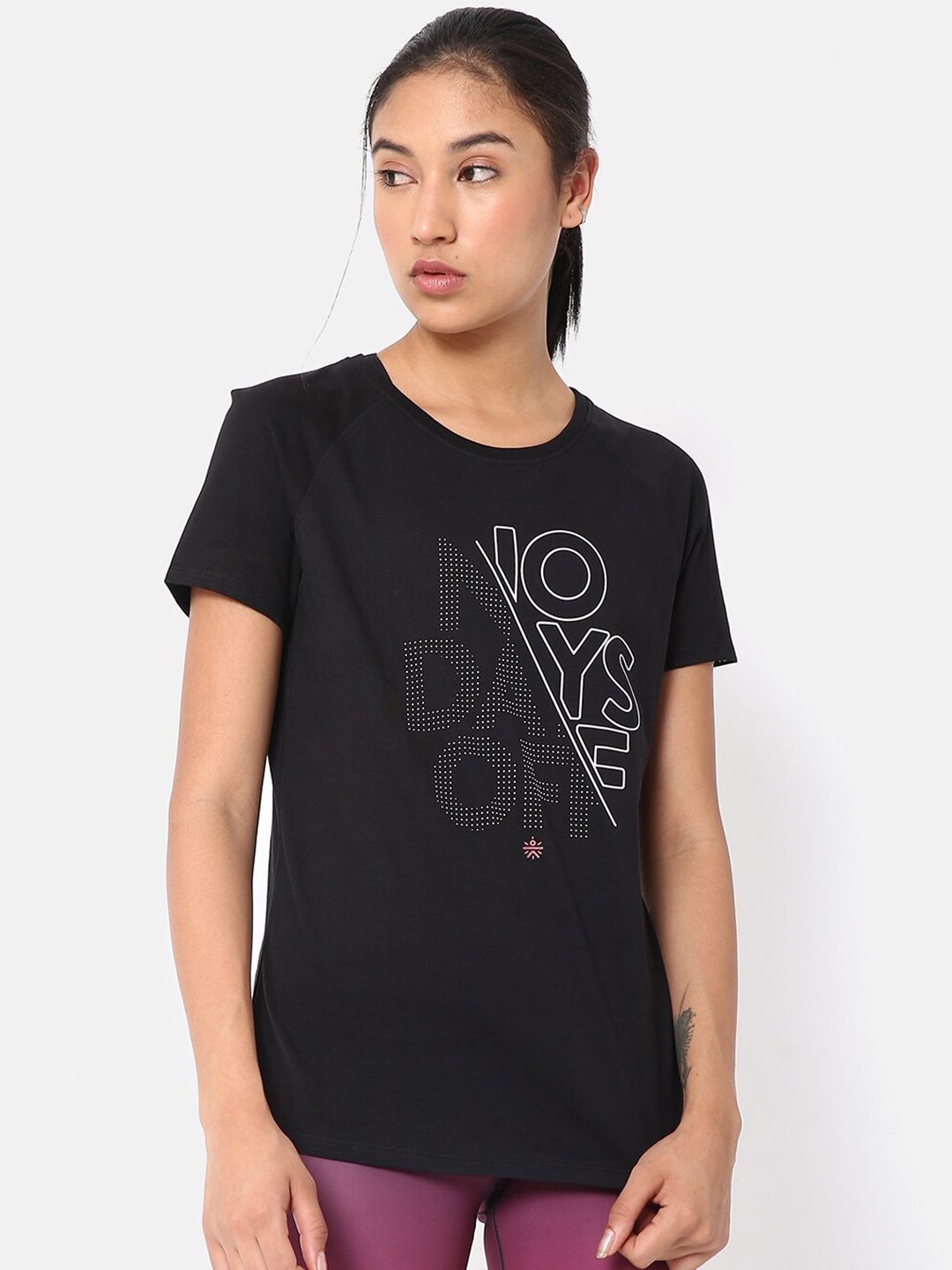 

Cultsport Women Black Typography Printed Vitals Lifestyle T-shirt