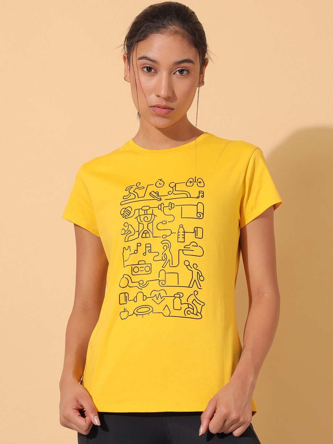 

Cultsport Women Mustard Yellow Printed T-shirt
