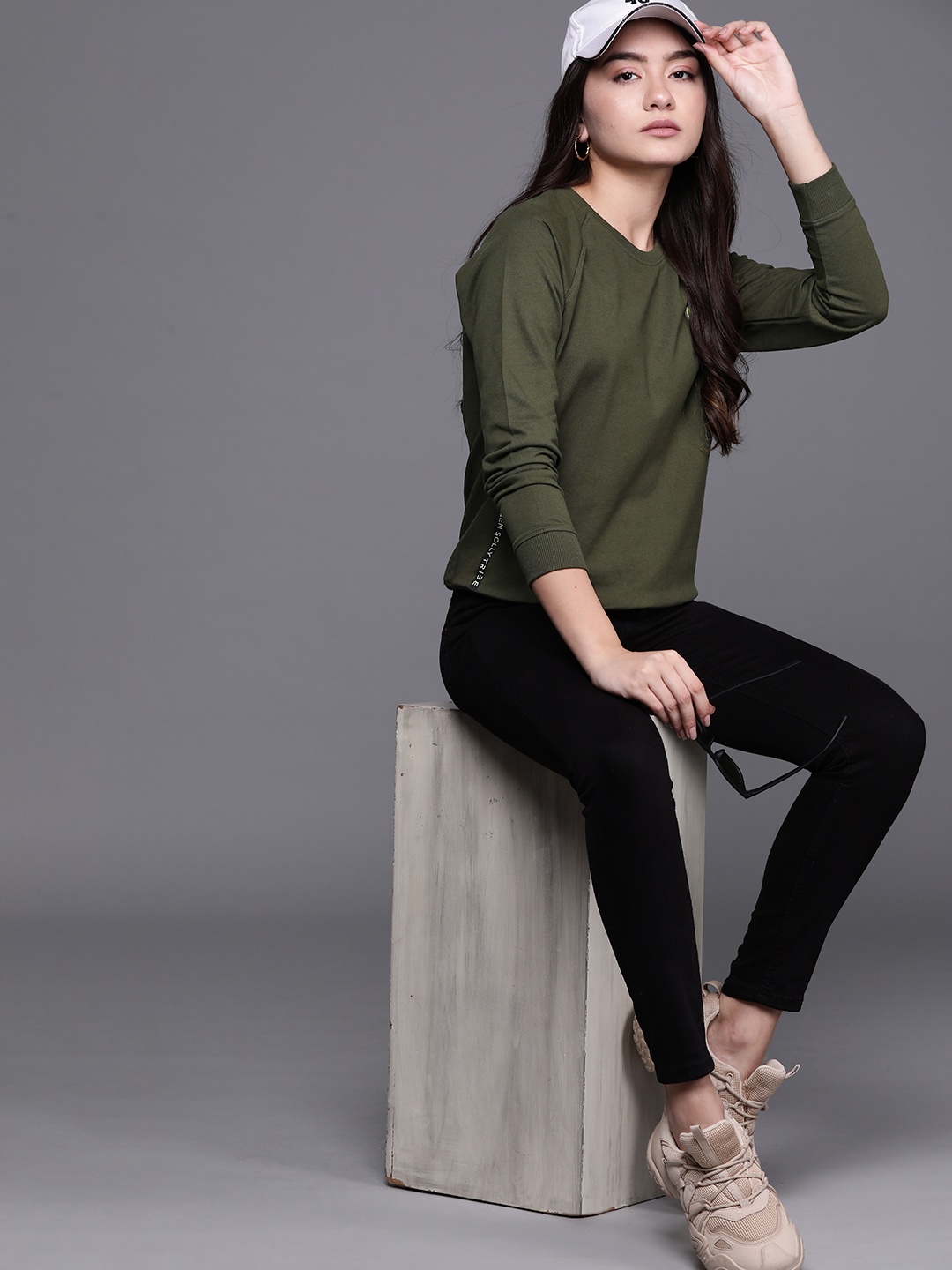 

Allen Solly Woman Women Olive Green Pure Cotton Sweatshirt