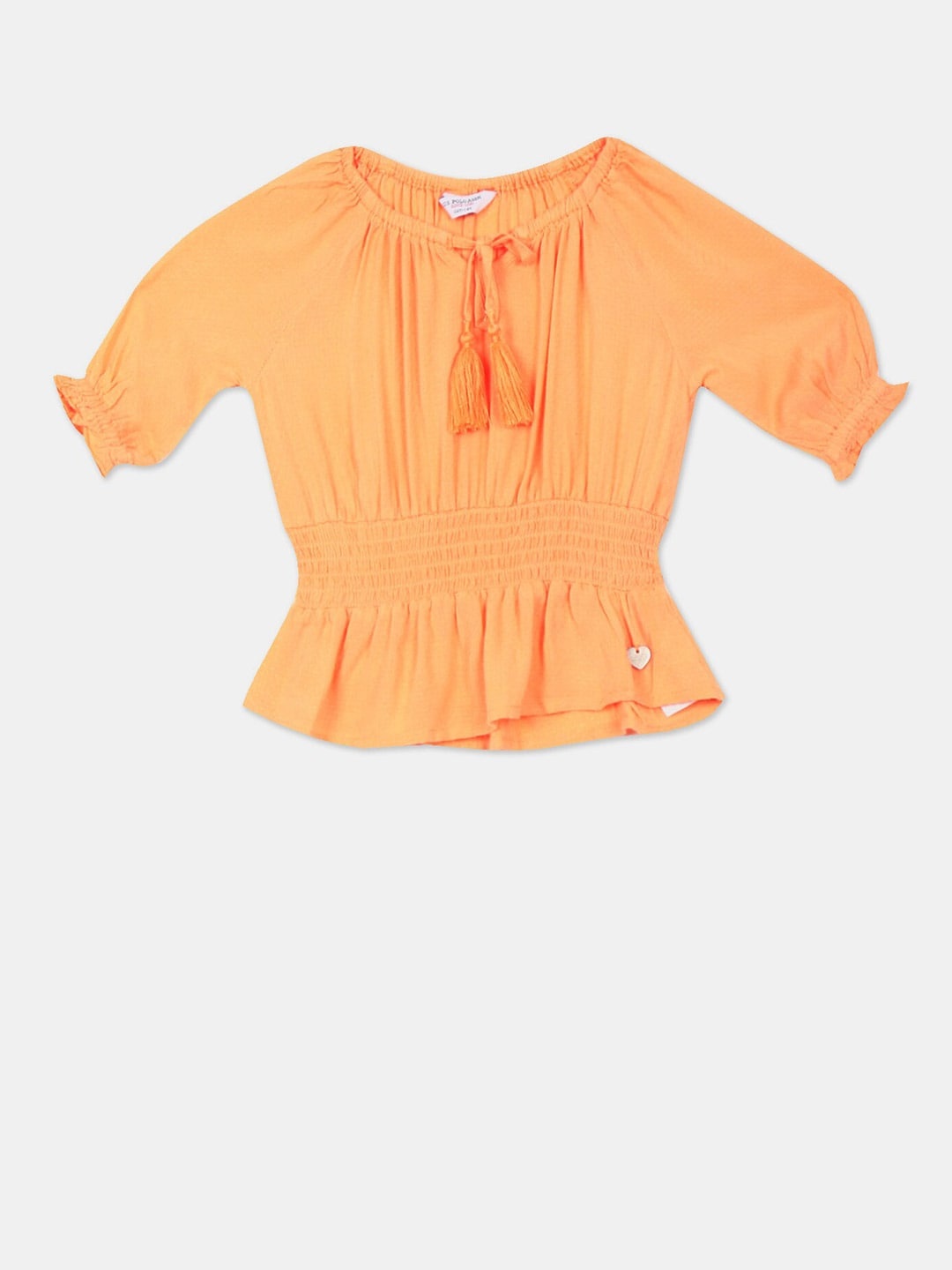 

U.S. Polo Assn. Kids Orange Tie-Up Neck Cinched Waist Top