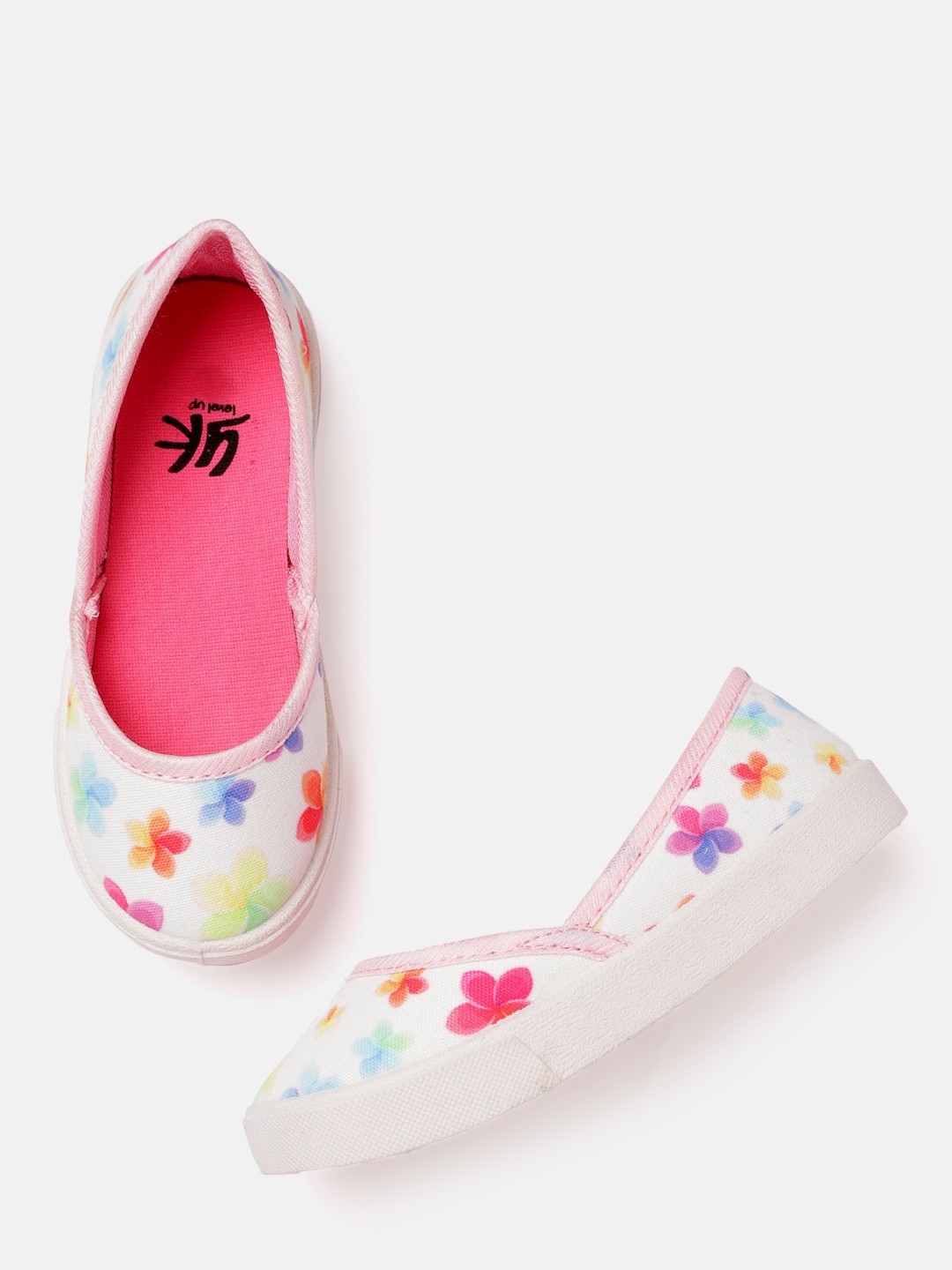 

YK Girls White & Blue Floral Print Ballerinas