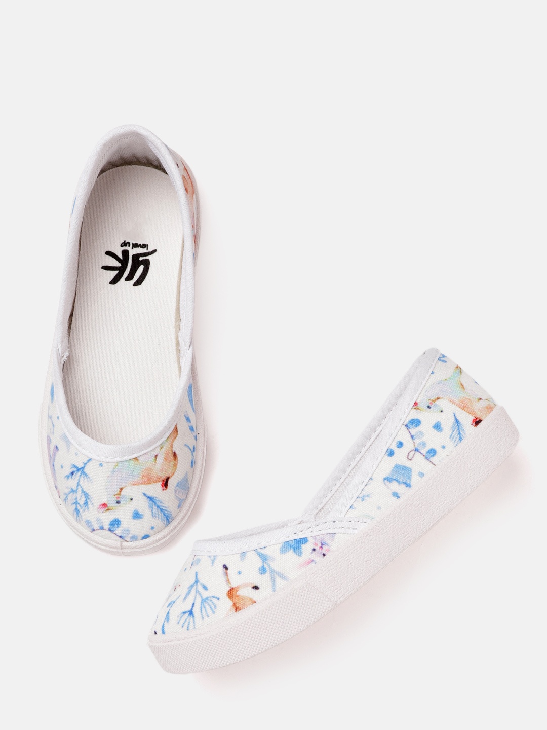 

YK Girls White & Blue Printed Ballerinas