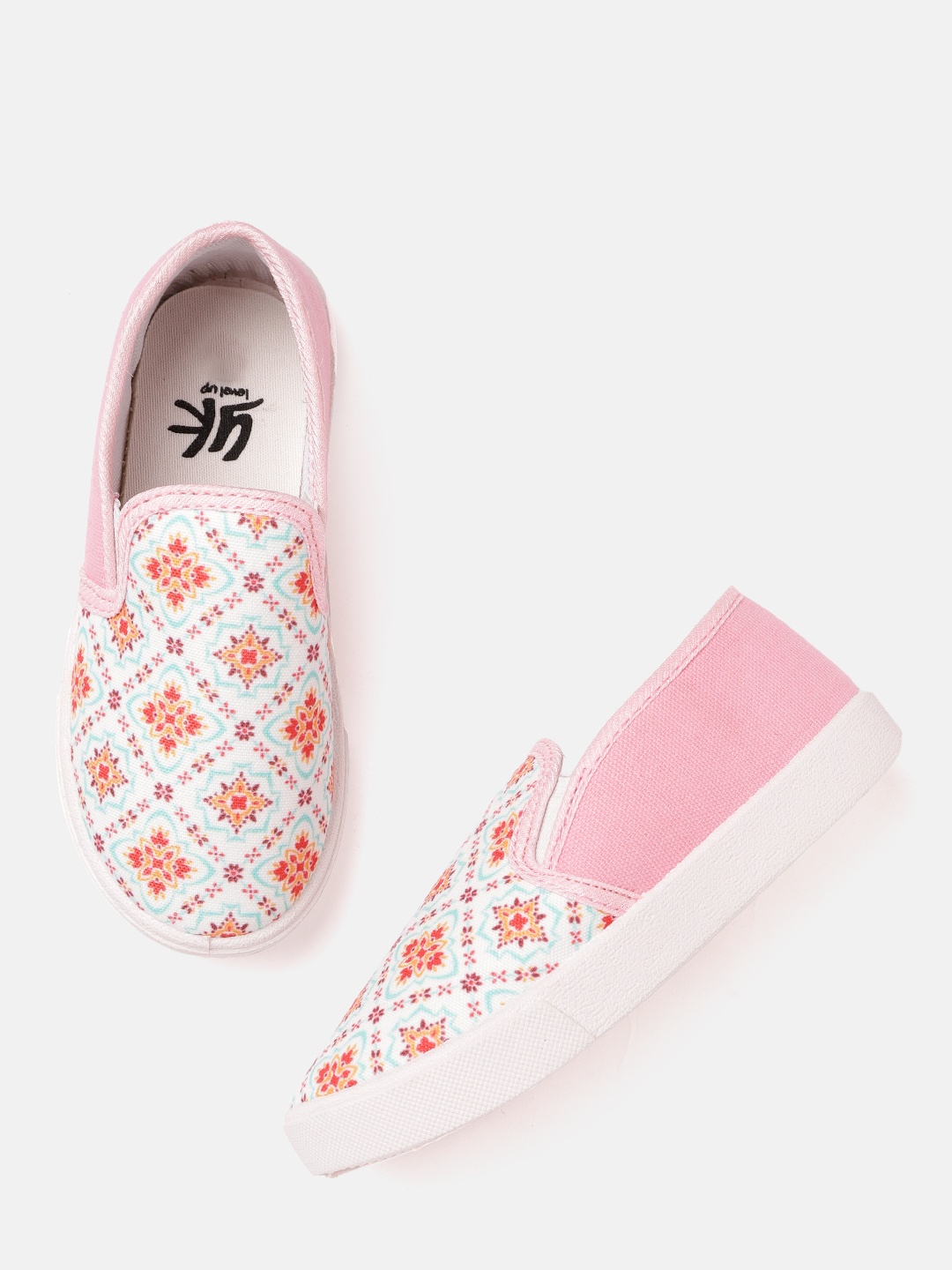 

YK Boys White & Pink Colourblocked Slip-On Sneakers with Printed Detail