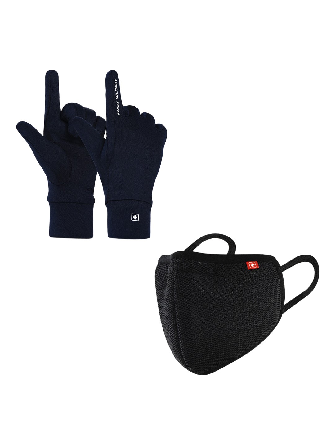 

SWISS MILITARY Unisex Blue & Black Set Of Anti-Bacterial Gloves & 6 Layer Mask
