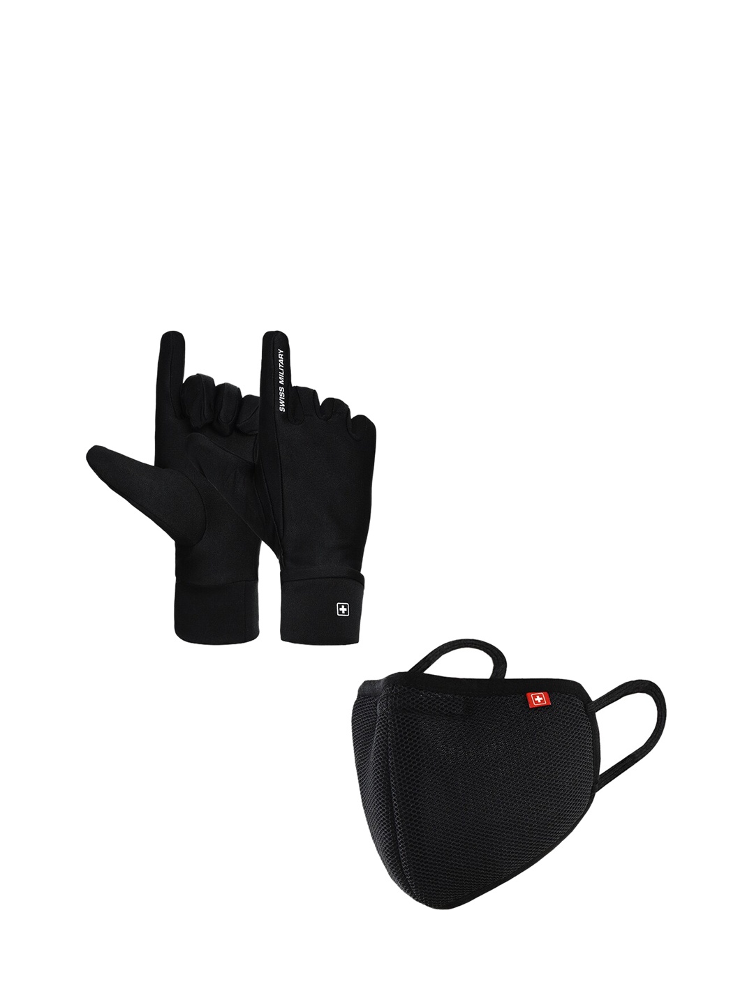 

SWISS MILITARY Unisex Black Set Of Anti-Bacterial Gloves & 6 Layer Mask