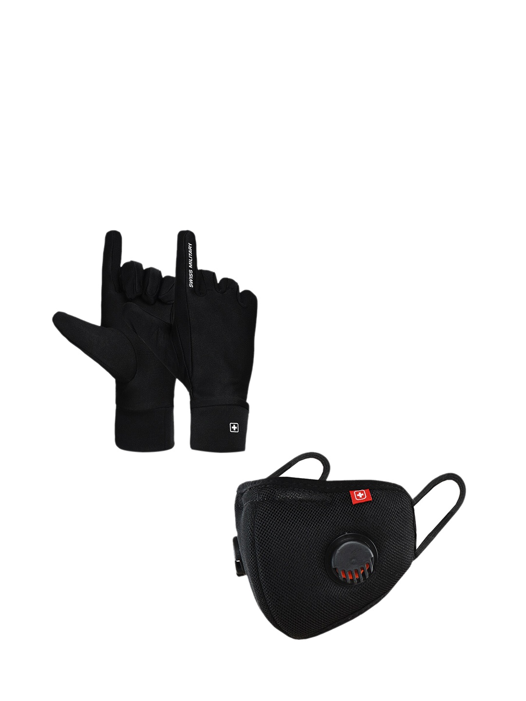 

SWISS MILITARY Black Anti-Bacterial Gloves & 6 Layer Protection Face Mask