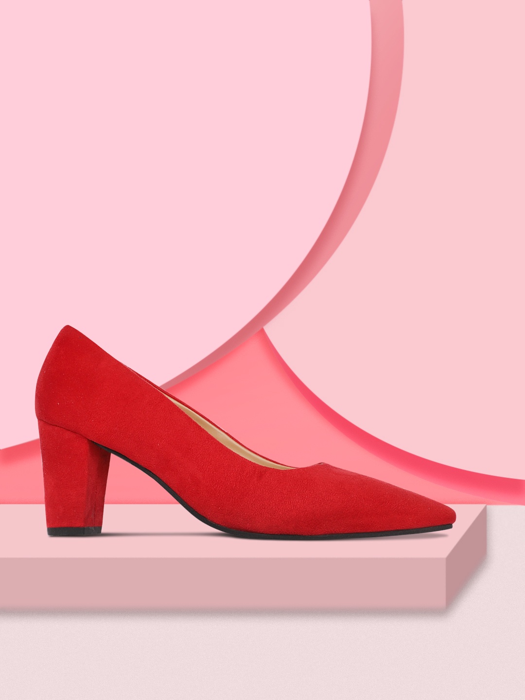 

Mast & Harbour Women Red Solid Block Heeled Pumps