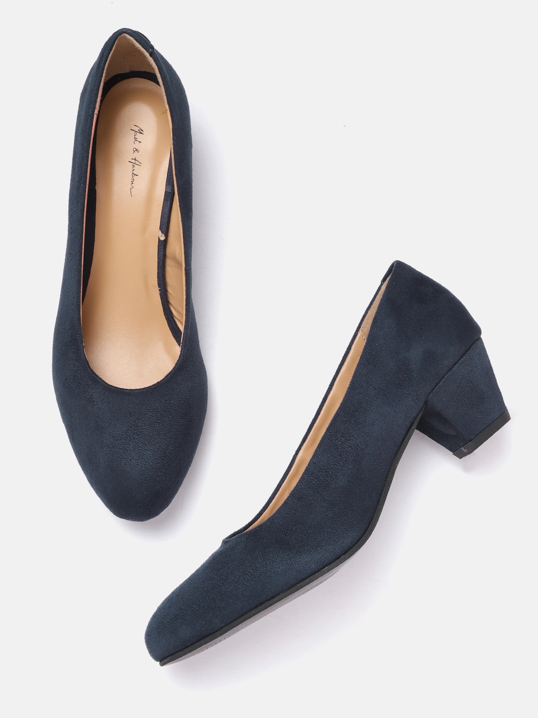 

Mast & Harbour Navy Blue Suede Finish Block Pumps