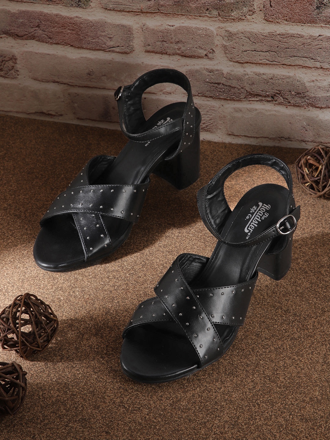 

The Roadster Lifestyle Co Women Black & Silver-Toned Embellished Block Heels