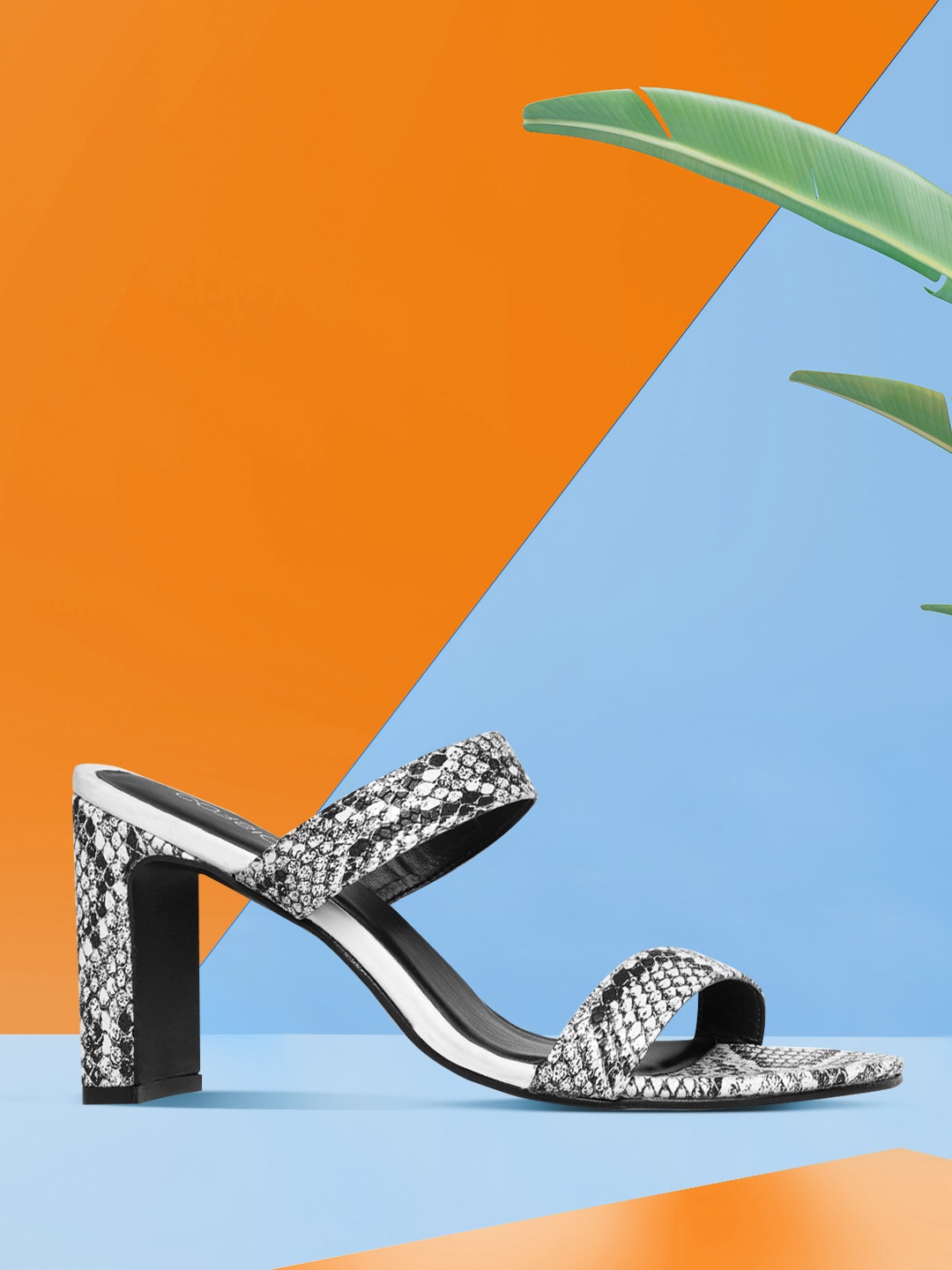 

CORSICA White & Black Snakeskin Textured Block Heels