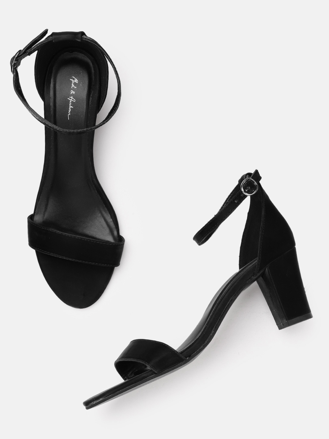 

Mast & Harbour Black Solid Satin Finish Mid-Top Block Heels