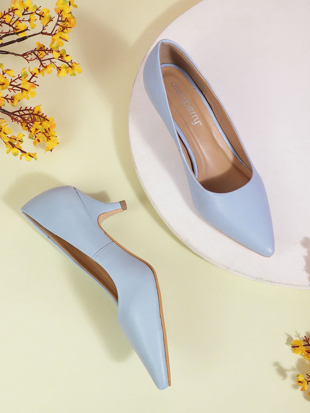 

DressBerry Women Blue Solid Pointed Toe Kitten Pumps