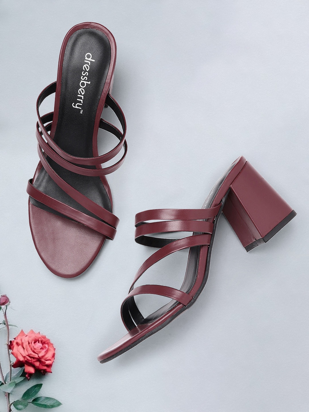 

DressBerry Burgundy Solid Block Heels
