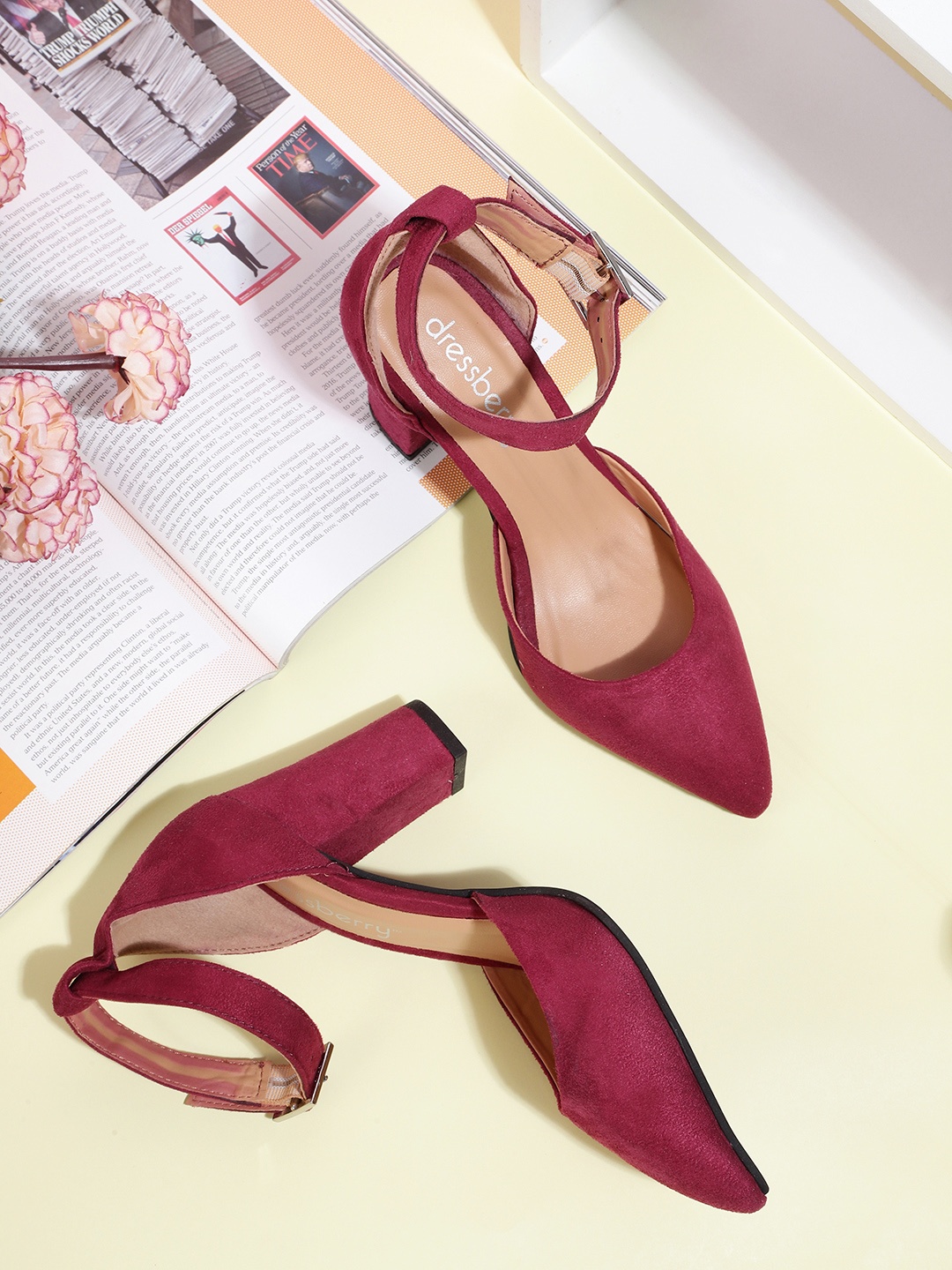 

DressBerry Burgundy Solid Suede Finish Mid-Top Pumps