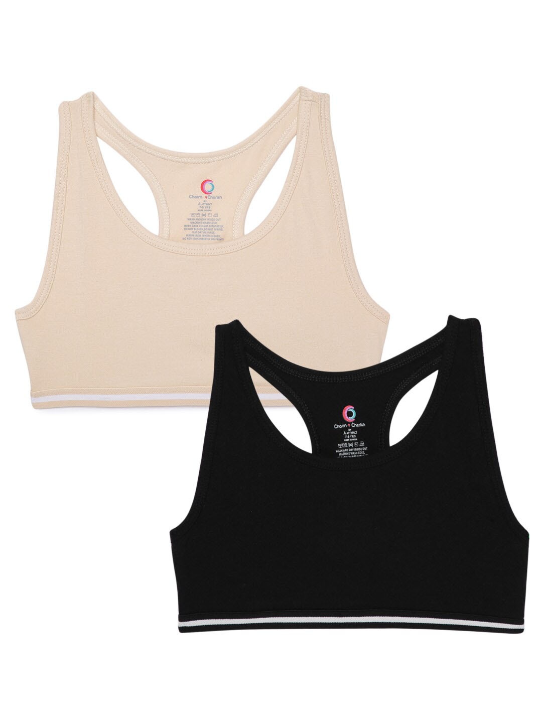

Charm n Cherish Pack of 2 Black & Beige Workout Bras