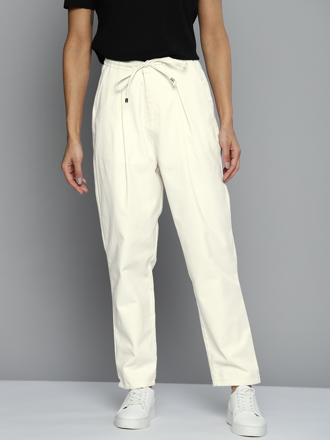 

Mast & Harbour Women Beige Solid Pleated Trousers