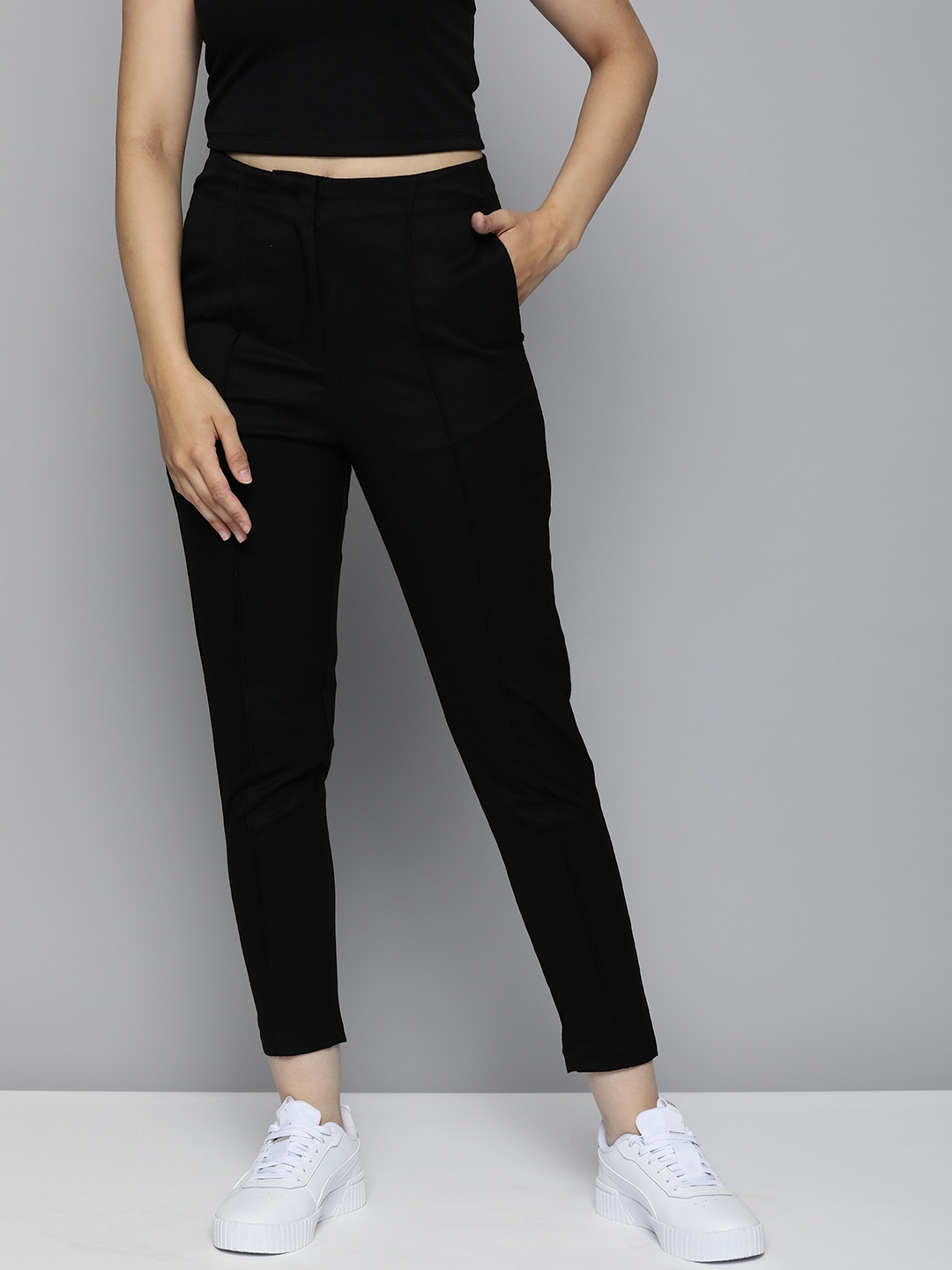 

Mast & Harbour Women Black Slim Fit Crop Trousers