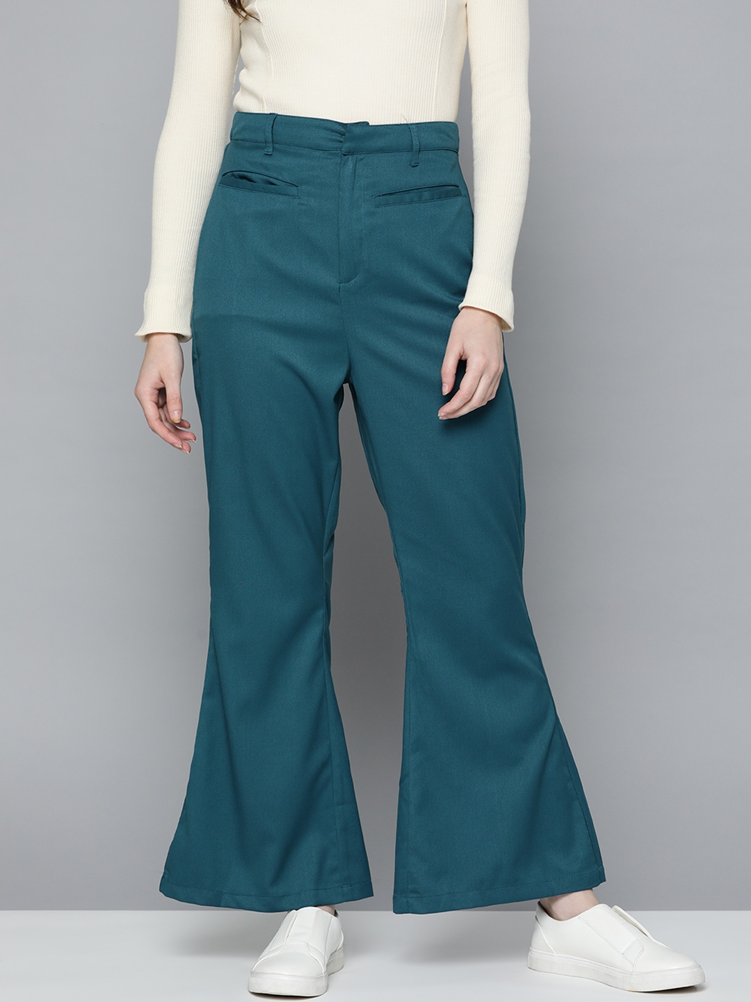 

Mast & Harbour Women Teal Green Bootcut Trousers