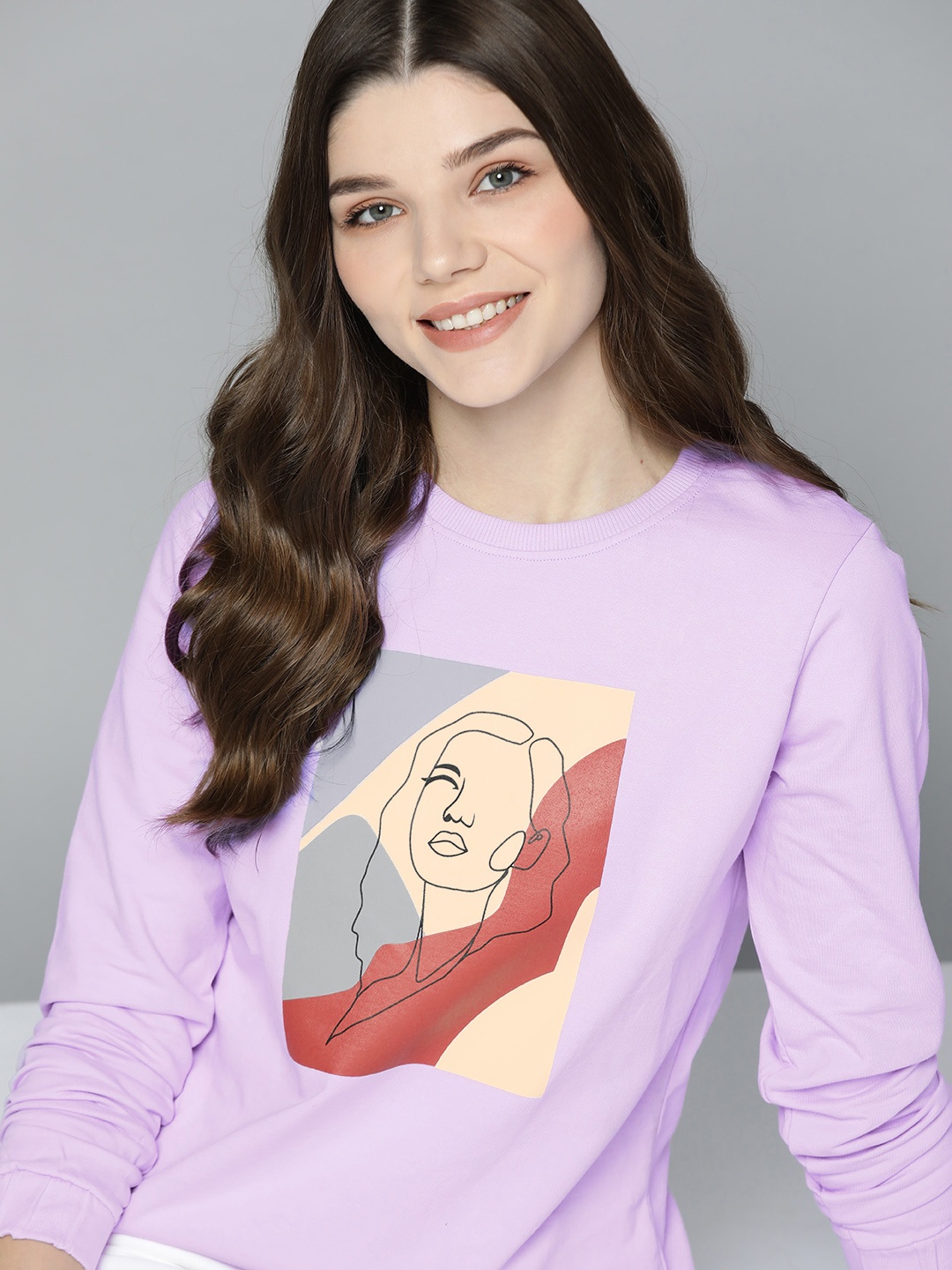 

Mast & Harbour Women Lavender Pure Cotton Printed Sweatshirt