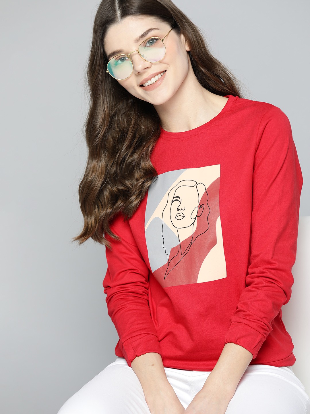 

Mast & Harbour Women Red Pure Cotton Printed Sweatshirt