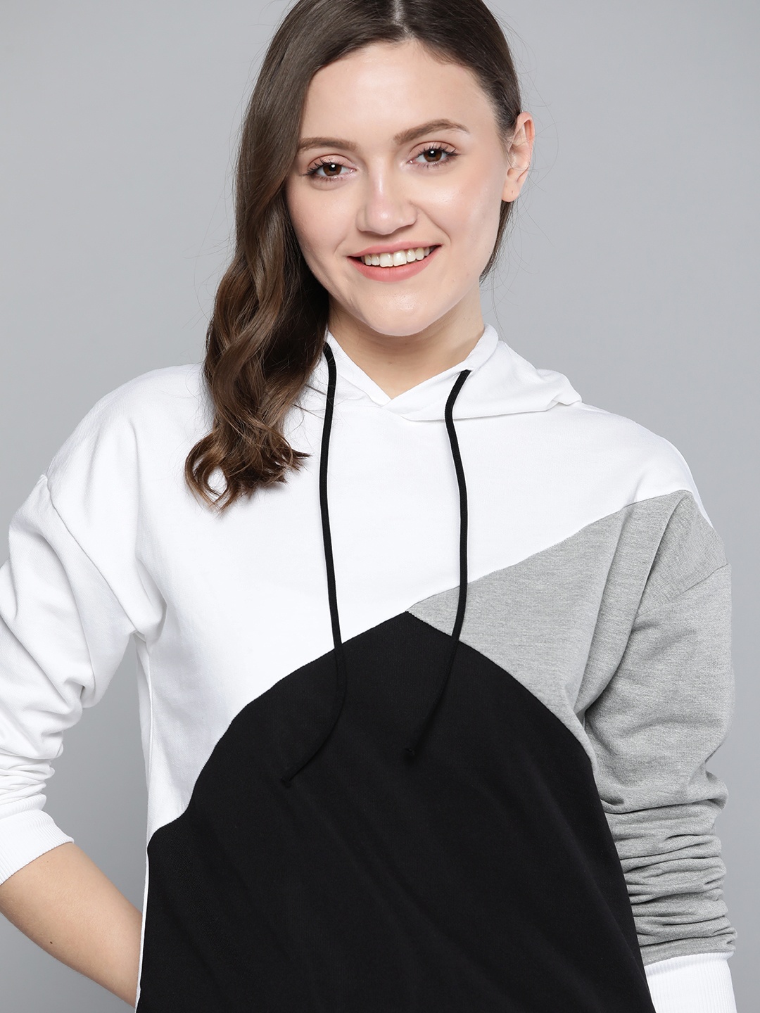 

Mast & Harbour Women White Colourblocked Hooded Sweatshirt